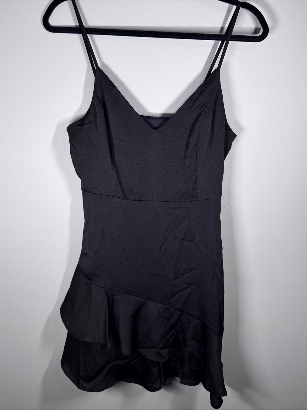 Express Black Spaghetti Strap Ruffle Hem Mini Dress